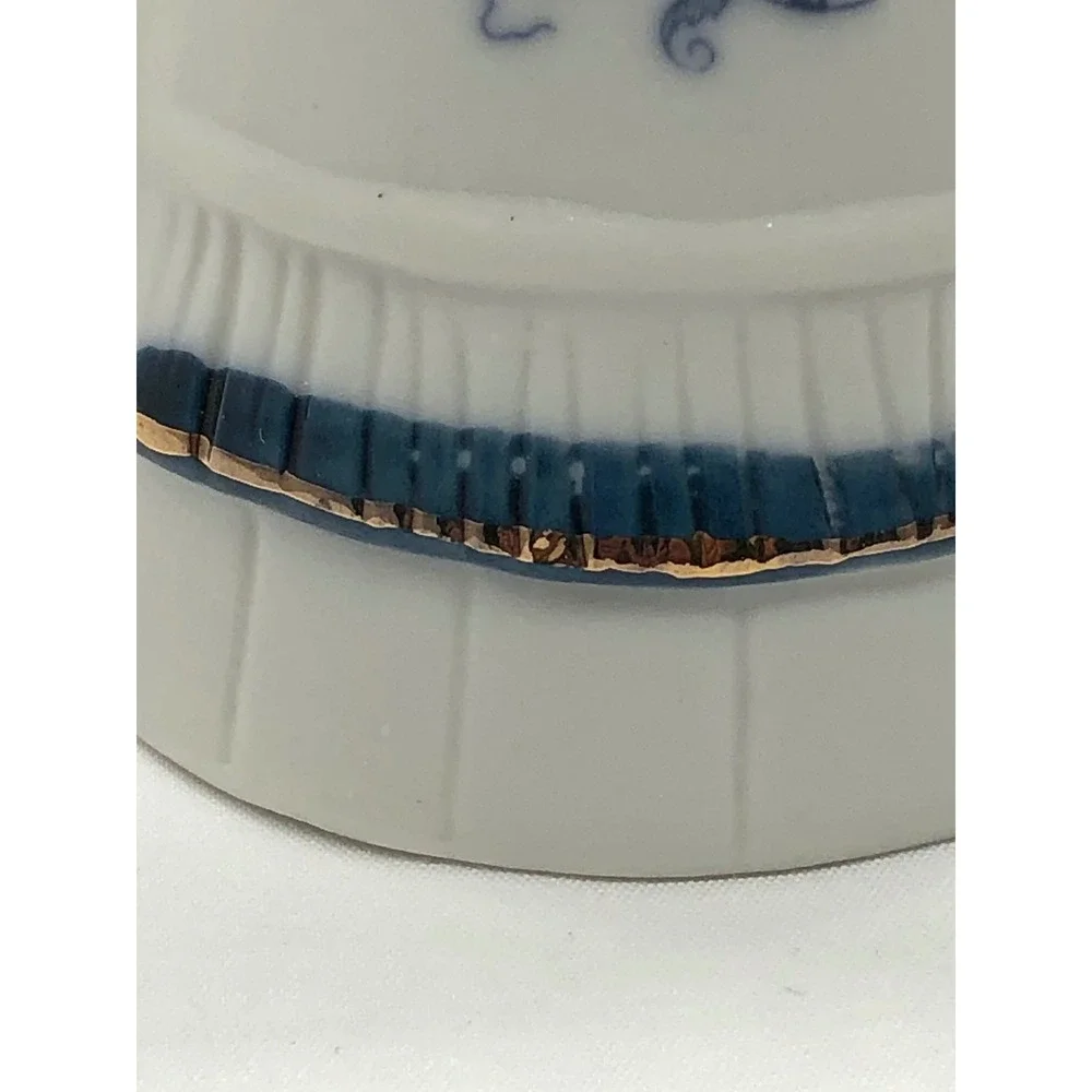 Vintage Dutch Girl Porcelain Bell Figurine Blue White Gold Gilt Water Carrier